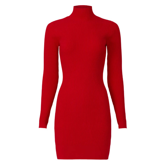 Ramy Brook Red Mini Knit Dress MEDIUM Ribbed Work Bodycon Backless Designer $400 - Picture 2 of 10